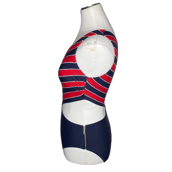 Michael Kors Rope Rugby Stripe One Shoulder Cut Out One-Piece Swimsuit - Picture 6 of 13